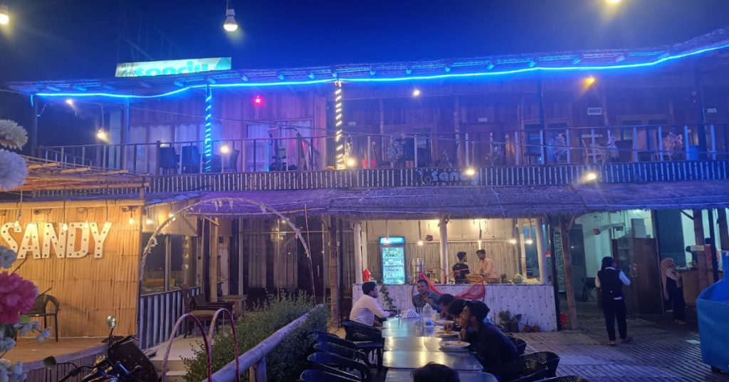 Sandy beach restaurant in cox's bazar